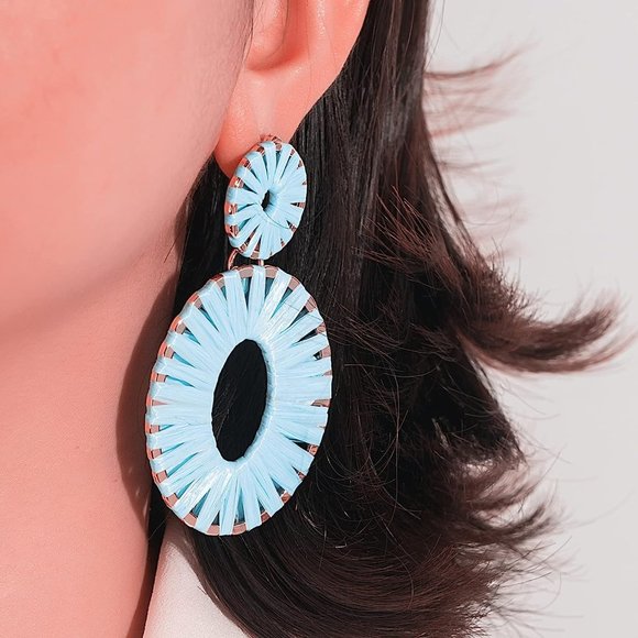 Statement Raffia Earrings Boho Drop Dangle Earrings for Women Handmade F… - Picture 16 of 16